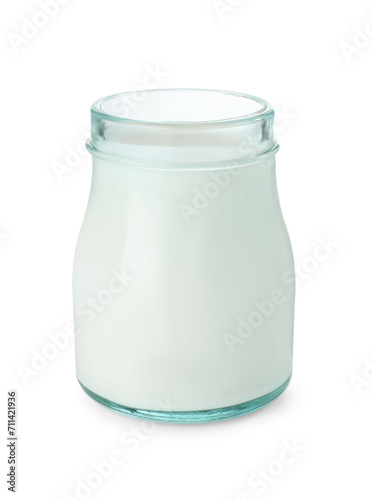 Fresh lactose free yogurt in jar isolated on white