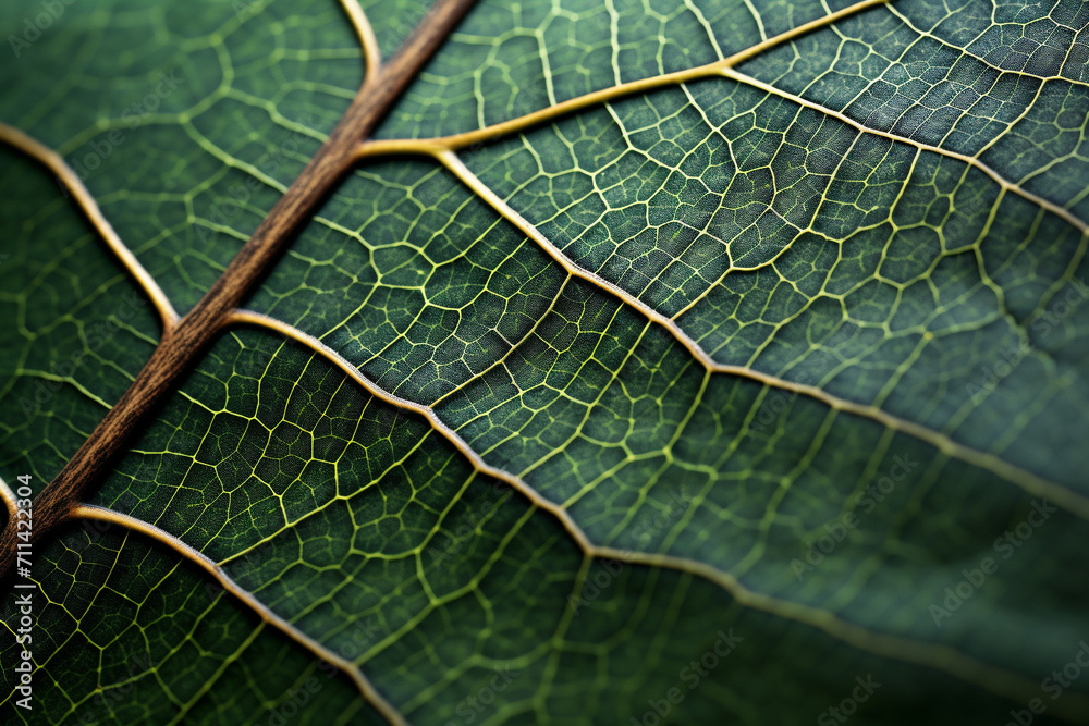 Obraz premium Biomorphic design tree leaf macro. Generative ai