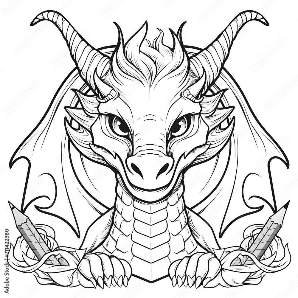 Obraz premium Dragon Coloring Page, Ai Generative