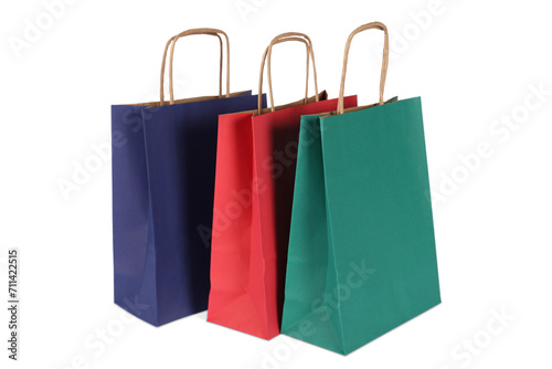 Three paper shopping bags on white background