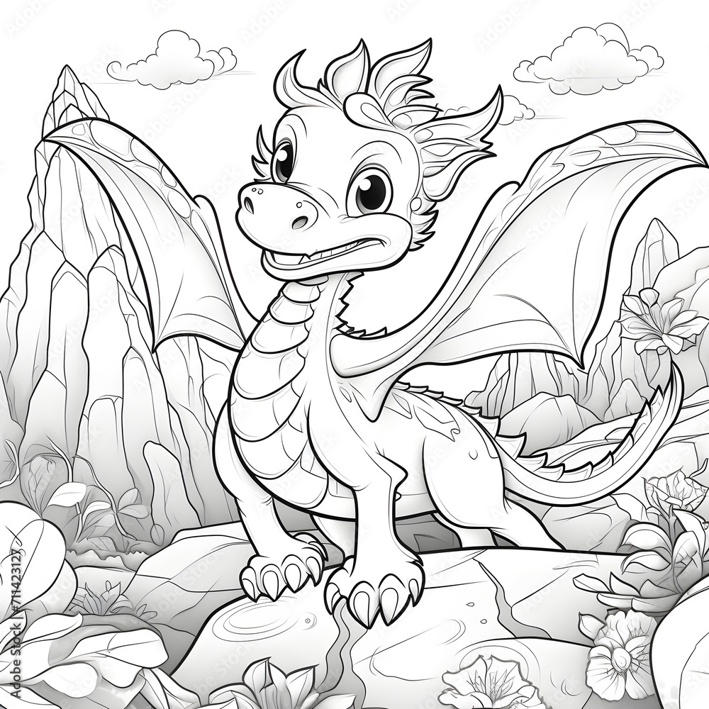 Obraz premium Dragon Coloring Page, Ai Generative