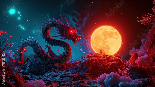 Fotografia Red eye Dragon with hot spark noon night.