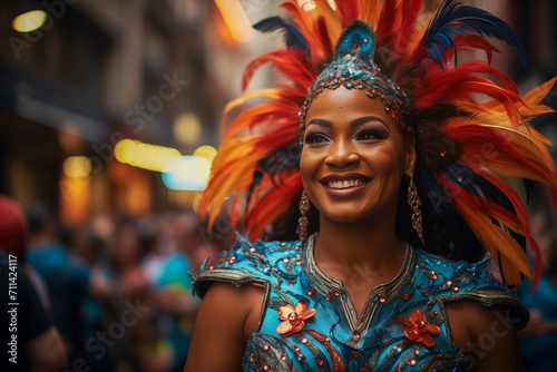 Carnival Woman in Brazil, Brazilian Woman Joyfully Embracing Carnival Traditions in Vibrant Costume for Streets Parties