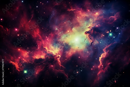 Vibrant Cosmic Nebula with Glowing Stars and Colorful Space Dust photo