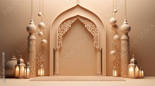 islamic greeting card template with ramadan concept.Generative AI