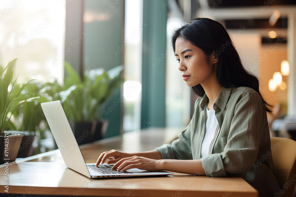 asian businesswoman working in office with her laptop asian businesswoman working in office with her laptop