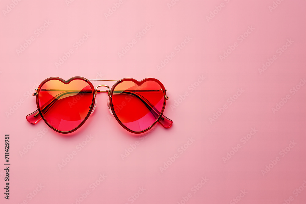 Heart shaped red sunglasses isolated on pastel pink background
Heart shaped red sunglasses isolated on pastel pink background