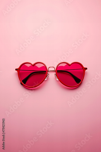  Heart shaped red sunglasses isolated on pastel pink background © ALL YOU NEED studio