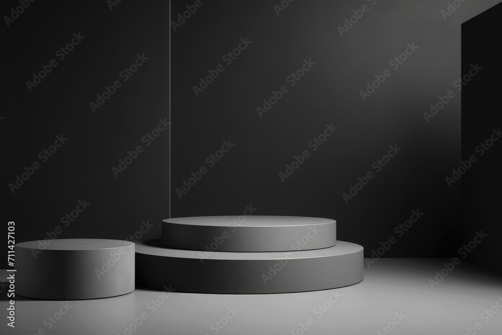 Abstract background, podium, dark modern geometric shapes on the background. Abstract background, podium, dark modern geometric shapes on the background.