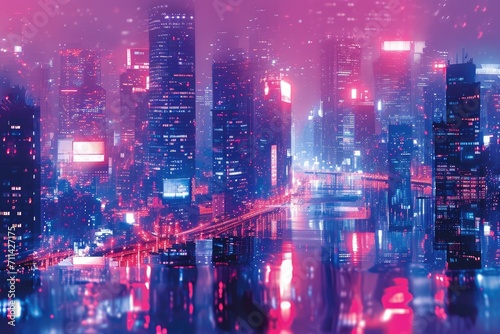 Electrifying Visions: A Glitchy Cityscape Awash with Neon Lights © Louis Deconinck