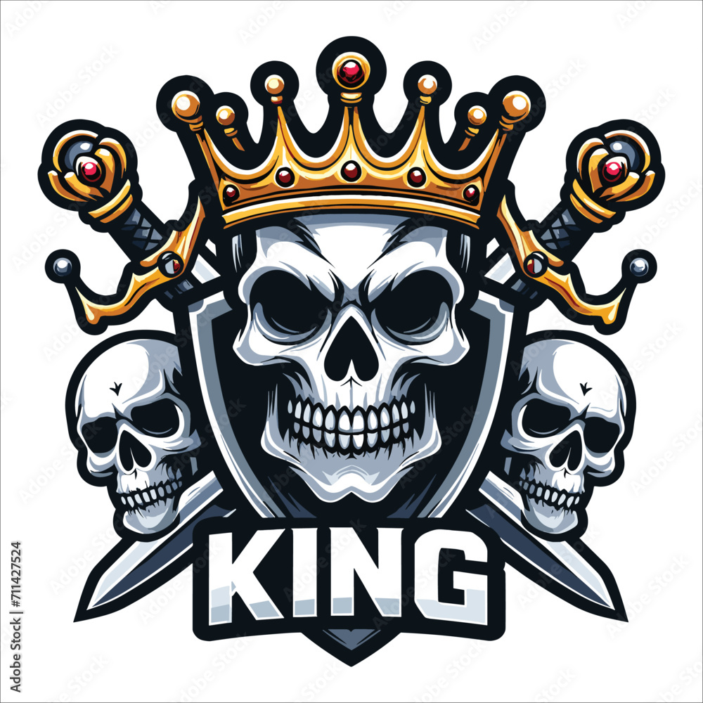 Skull king mascot logo vector illustration on white background 