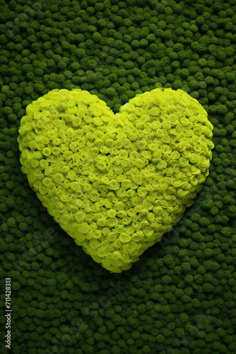 Tennis ball surface heart shape. top view. Generative ai. High quality photo