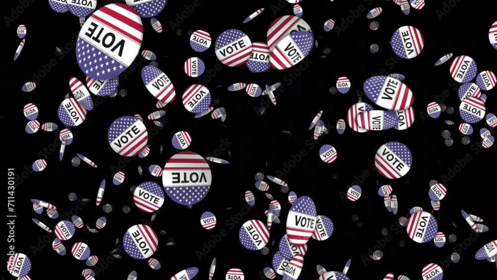 Falling Usa Flag Brooches Animation, Background, on Alpha Channel, Loop
