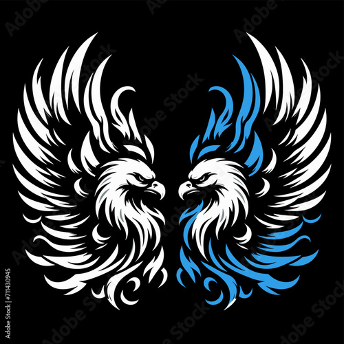 Eagle Design - Black and White and Blue "Logo" for T-shirts, Mugs, Stickers, Posters, and More: Print-on-Demand Products