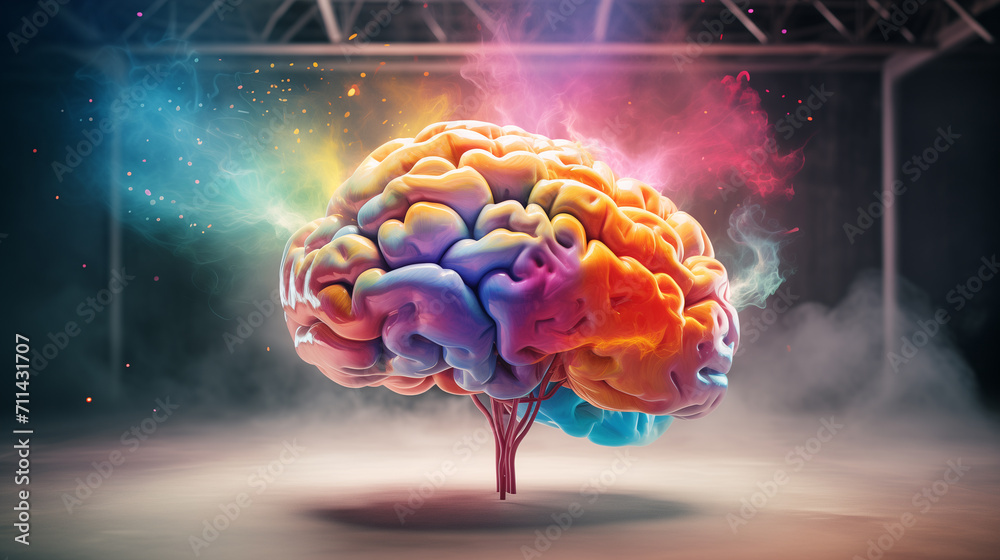 Creativity concept with a colorful brain floating in the air - obrazy, fototapety, plakaty 