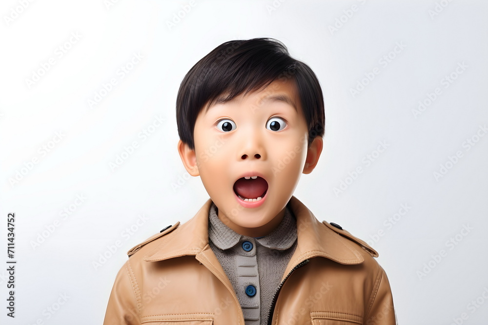 portrait with shocked face of asian child boy isolated on white background portrait with shocked face of asian child boy isolated on white background