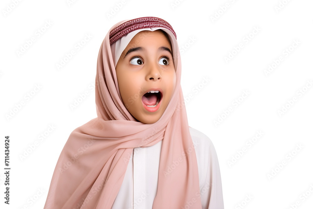 portrait with shocked face of an arabian child girl isolated on white background portrait with shocked face of an arabian child girl isolated on white background