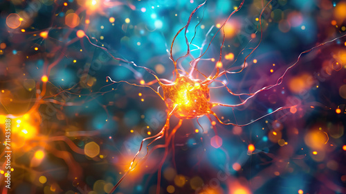 Synaptic Spark: An abstract background that visualizes the firing of synapses in the brain, with pulsating sparks of electric colors and neural networks, representing the complexity of thought photo