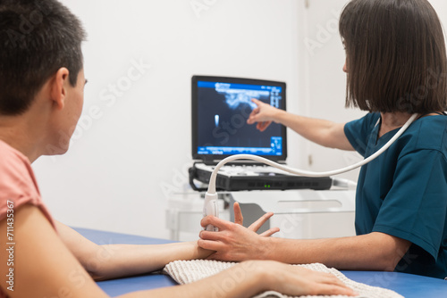 Ultrasound Examination of Patient's Hand by Technician photo
