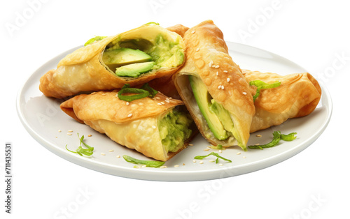 Exploring Culinary Harmony in Avocado Egg Roll Elegance on White or PNG Transparent Background