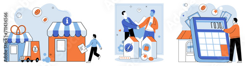 Local business. Vector illustration. Economic conditions impact profitability and growth potential local businesses Adopting economical practices allows businesses to optimize costs and maximize