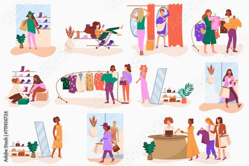 Women shopping compositions in flat design © Macrovector