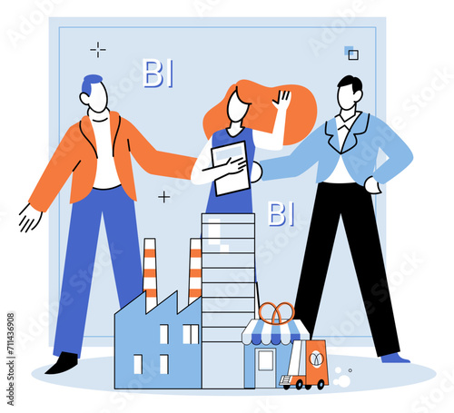 Business Association. Vector illustration. Cooperation among stakeholders is crucial for achieving shared business goals Corporate entities adhere to legal and ethical standards in their operations