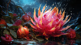 Exotic tropical dragon fruit Fantasy art.