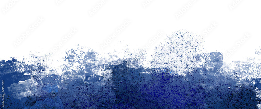 Minimalist blue abstract border drawn by hand with watercolor and acrylic texture, brush strokes on a transparent background. png file