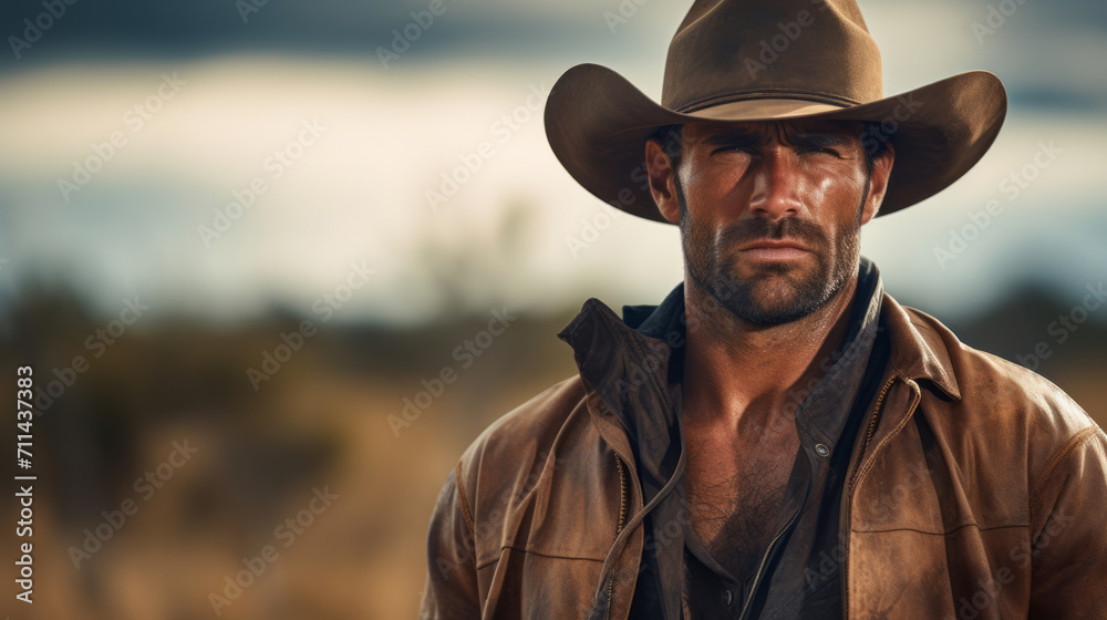 Portrait of rugged cowboy in hat