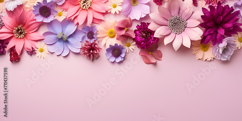 Gorgeous beautiful Colorful flowers pink background Elegant  arrangement with roses wall decoration blooming  © Ishia