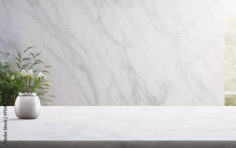 realistic photo of empty marble table with bathroom interior background. generative ai