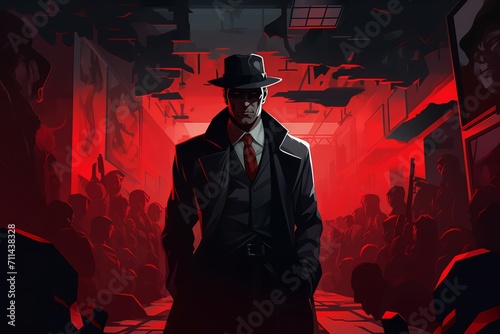 Spy on a red and bloody background, illustration