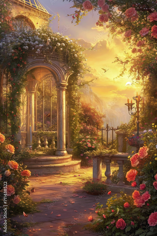Enchanted Spring Garden Scene, spring art Enchanted Spring Garden Scene, spring art