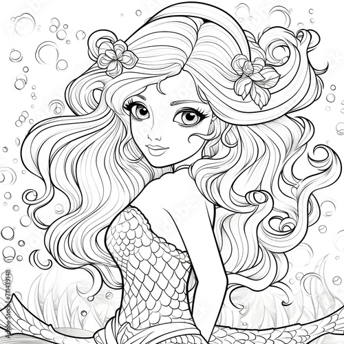 Mermaid Coloring Page, Ai Generative
