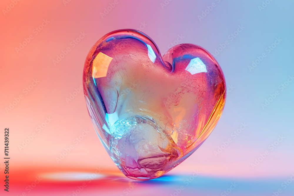 heart made out of glass with holographic syrup, creative Valentine's day card