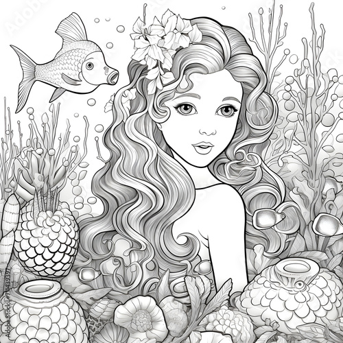 Mermaid Coloring Page  Ai Generative