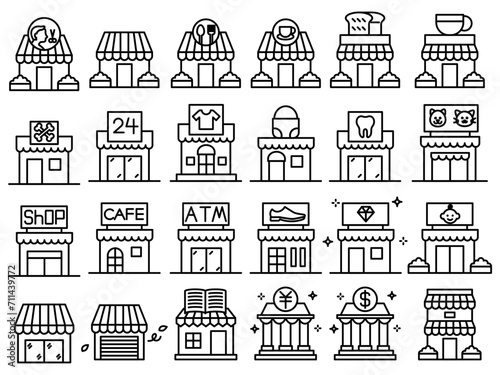 Vector icon collection of shops in various industries