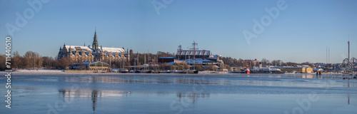 Photography Panorama, the maritime and the Nordiska museums at the island Djurgården a sunny