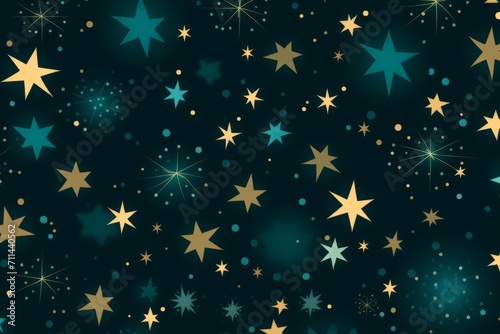 Seamless Christmas pattern featuring abstract stars that twinkle like ornaments in the night sky  Generative AI