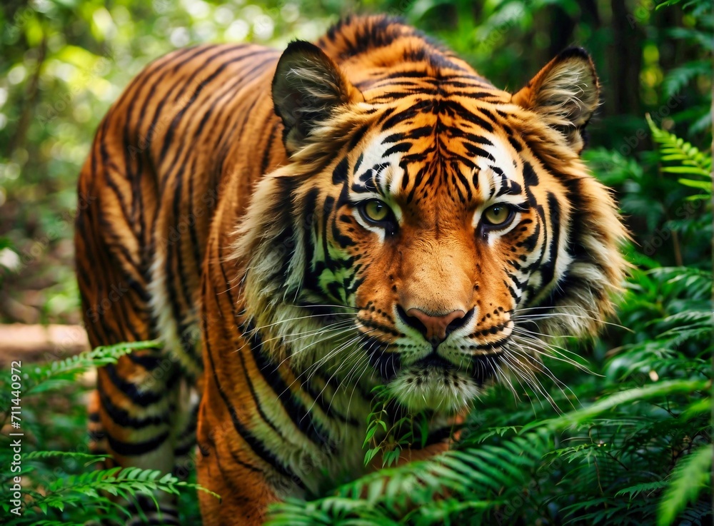 Jungle Sovereign - Intrepid Tiger Among Ferns