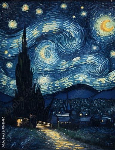 Starry Night Dreamscape: Van Gogh Inspired Illustration © miriam artgraphy