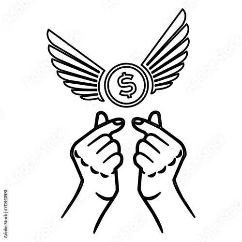 money hands icon, wings on a white background, vector illustration