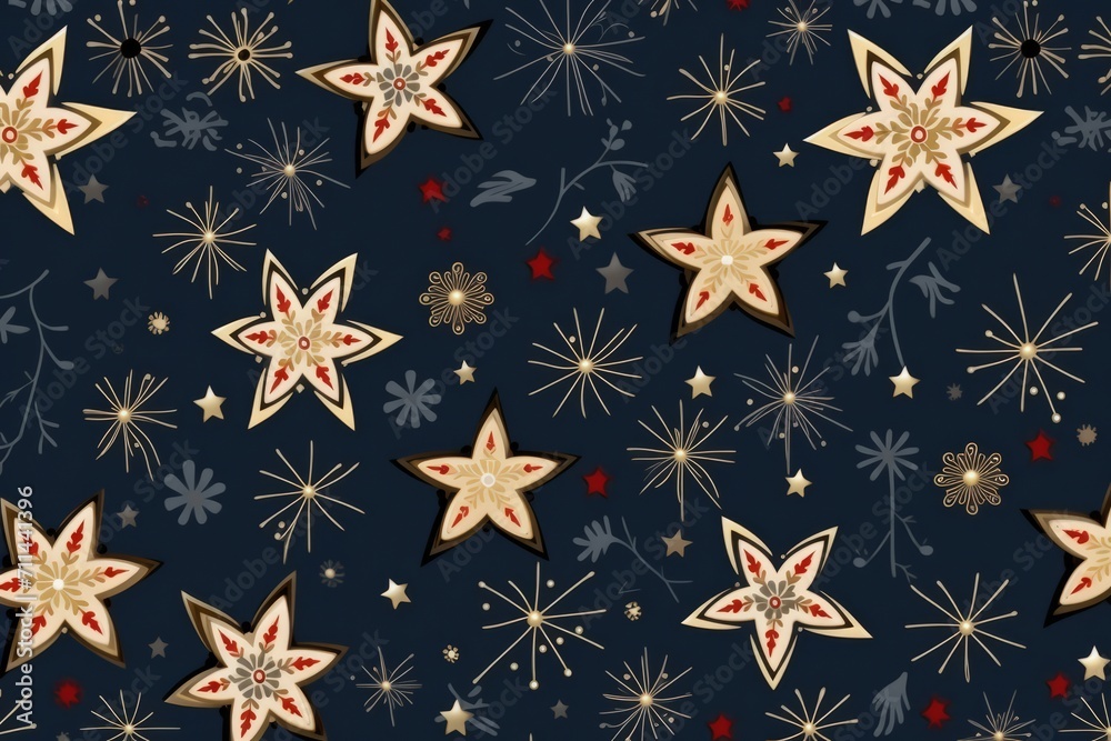 Traditional festive charm in a seamless pattern with abstract stars, reminiscent of a cozy Christmas night , Generative AI Traditional festive charm in a seamless pattern with abstract stars, reminiscent of a cozy Christmas night , Generative AI