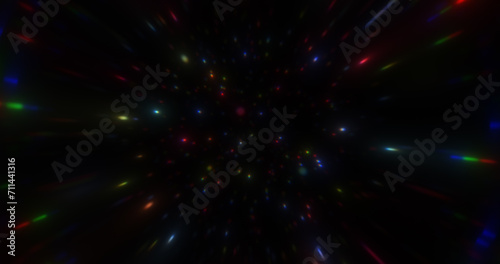 Glow Colorful Chromatic particles abstract background. Beautiful futuristic glittering in space on black background.