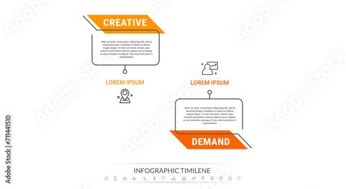Infographics steps rectangle. Concept of 2 steps with colorful lines and place for text. Modern infographic timeline. Use for info graphics, charts, web sites, banners, presentations.
