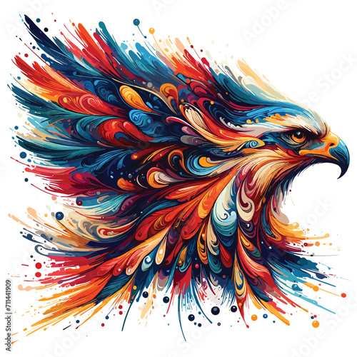 Vector Abstract Hawk Eagle multicolored paints colored drawing illustration 