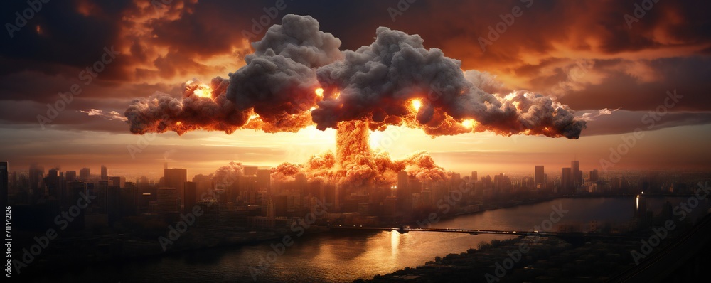 Fototapeta premium Atomic bomb explosion over a big city Generative Ai