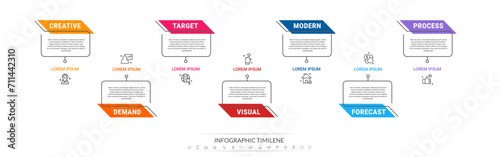 Infographics steps rectangle. Concept of seven steps with colorful lines and place for text. Modern infographic timeline. Use for info graphics, charts, web sites, banners, presentations.