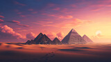 illustration of a pyramid landscape at sunset